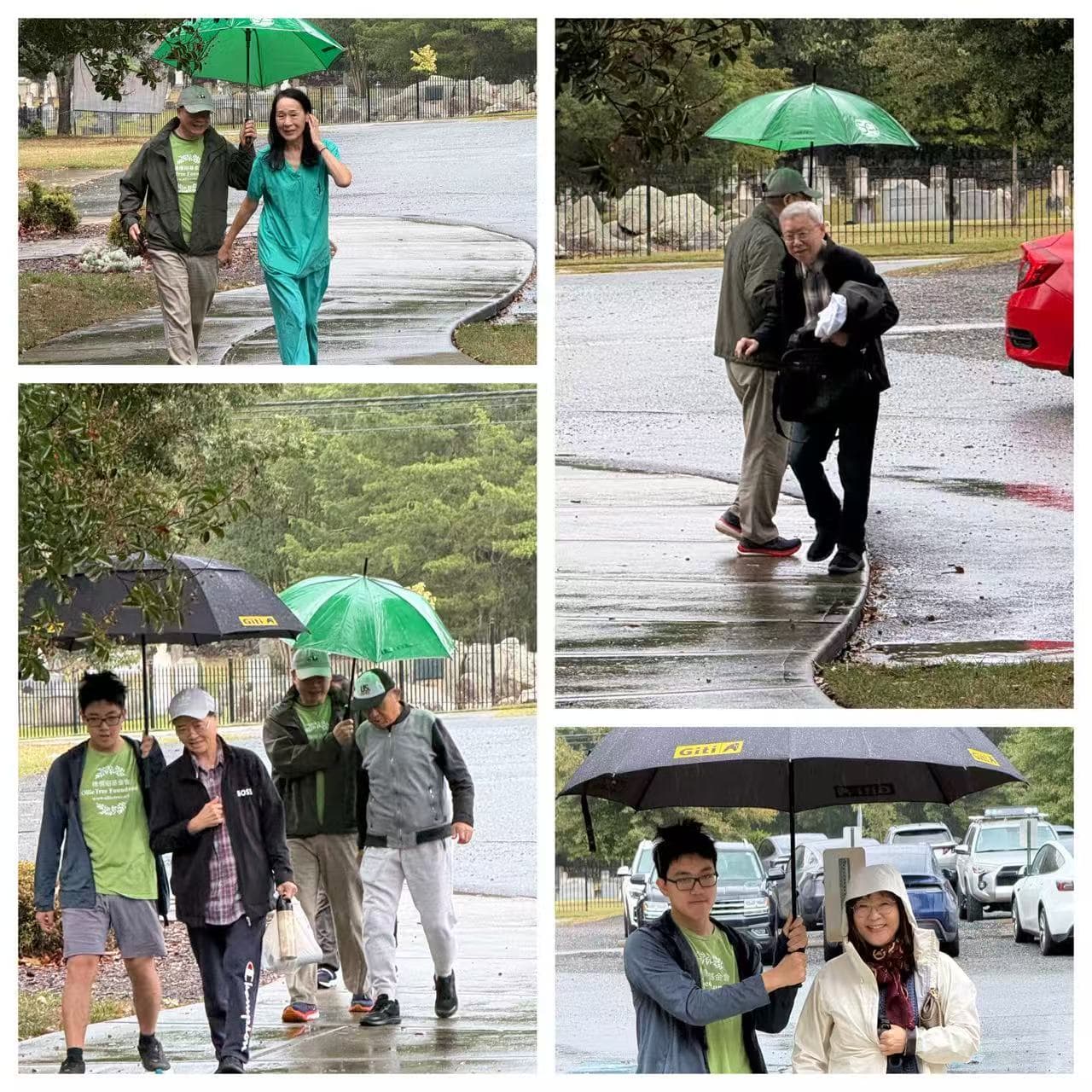 Volunteers shelter community members with umbrellas at the Charlotte Health Fair
