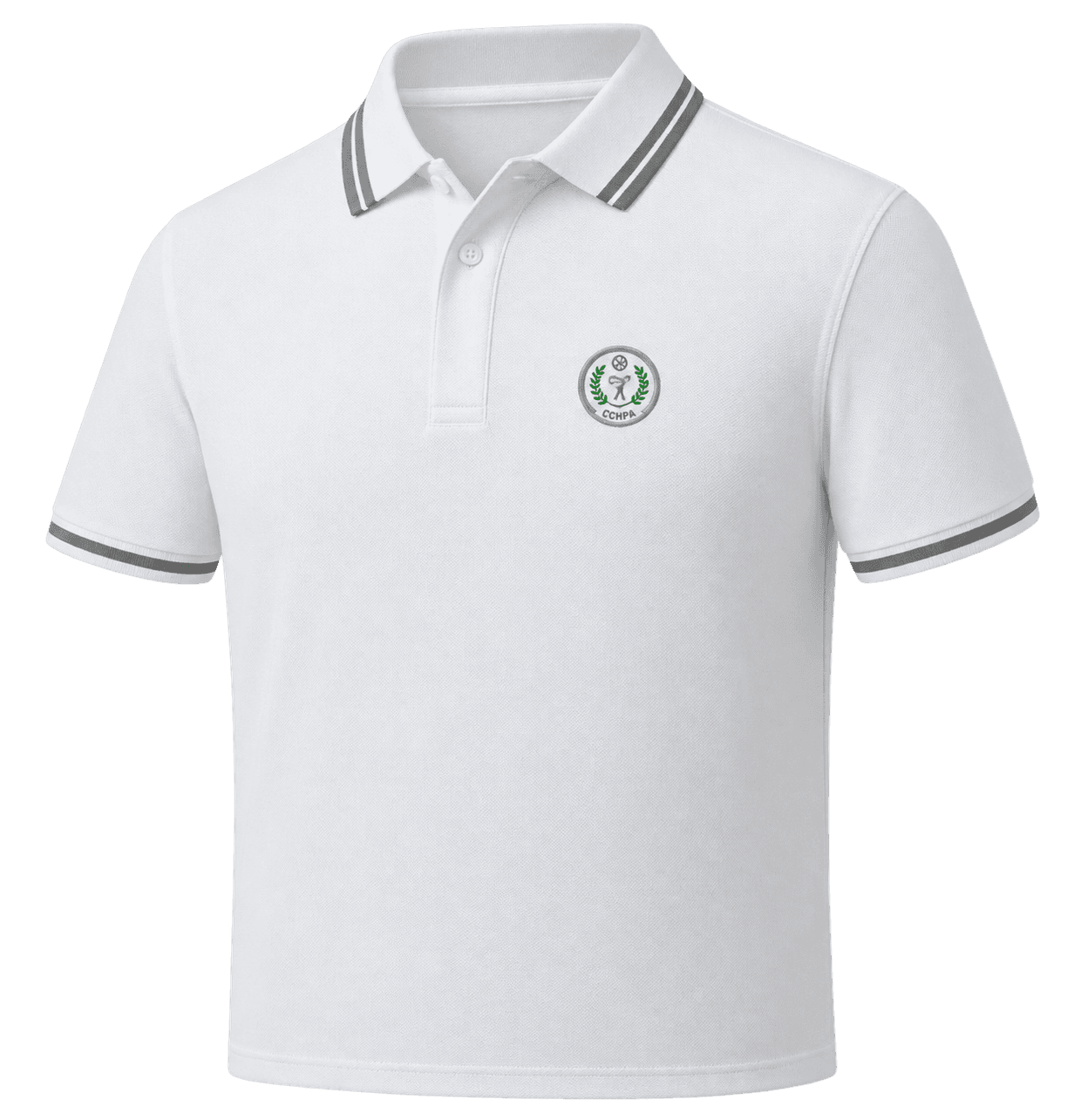 White CCHPA member polo shirt